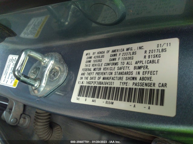 2011 HONDA ACCORD SDN LX VIN: 1HGCP2F38BA084301