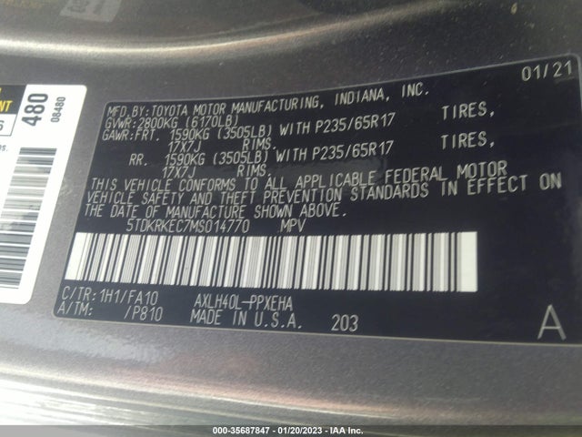 Toyota Sienna 2021 5TDKRKEC7MS014770 Image 9