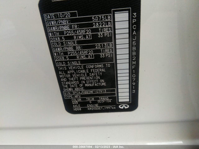 2021 Infiniti QX50, VIN: 3PCAJ5BB2MF107913