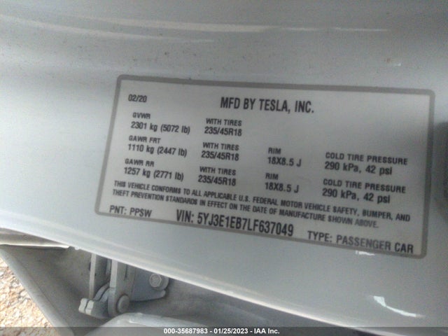 Tesla Model 3 Long Range 2020 5YJ3E1EB7LF637049 Image 9