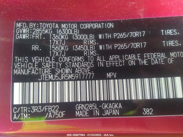 2021 Toyota 4Runner, VIN: JTEMU5JR5M5917777