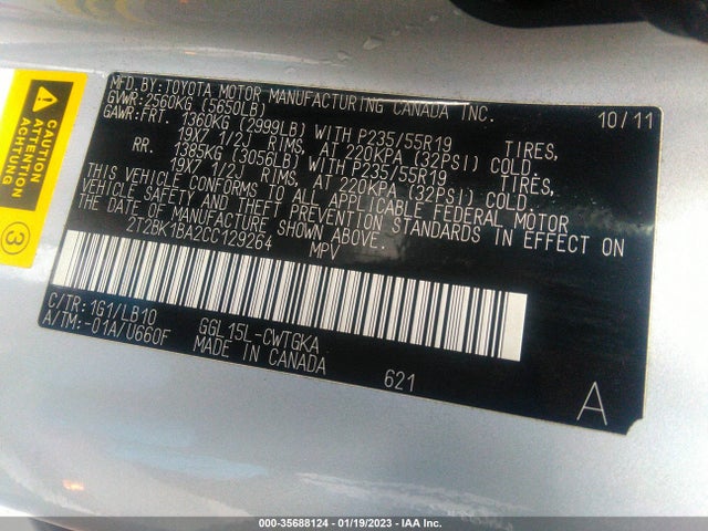 Lexus RX 350 2012 2T2BK1BA2CC129264 Image 10