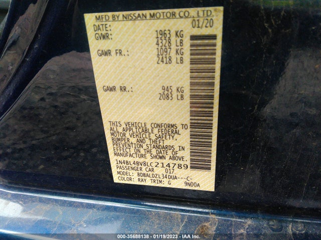 Nissan Altima 2.5 S 2020 1N4BL4BV8LC214789 Image 11