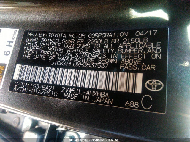 2017 Toyota Prius, VIN: JTDKARFUXH3537537