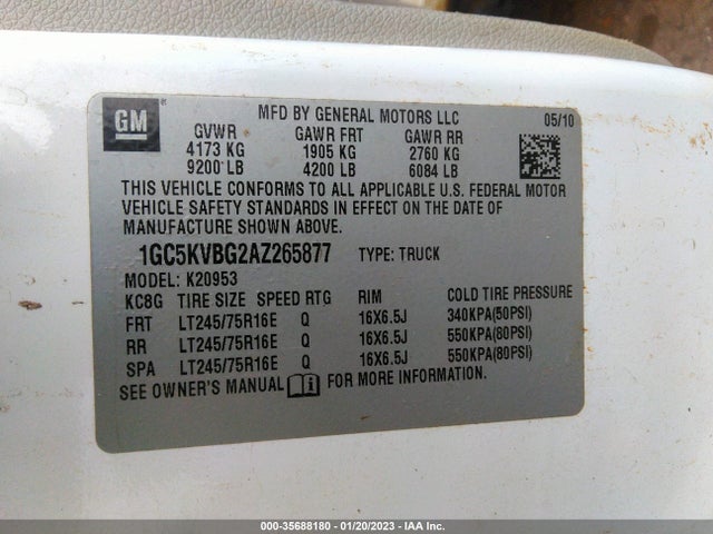 2010 CHEVROLET SILVERADO 2500HD WORK TRUCK VIN: 1GC5KVBG2AZ265877