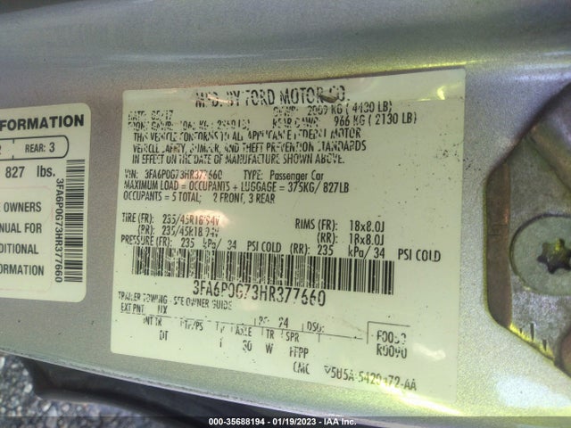 Ford FUSION S 2017 3FA6P0G73HR377660 Image 9