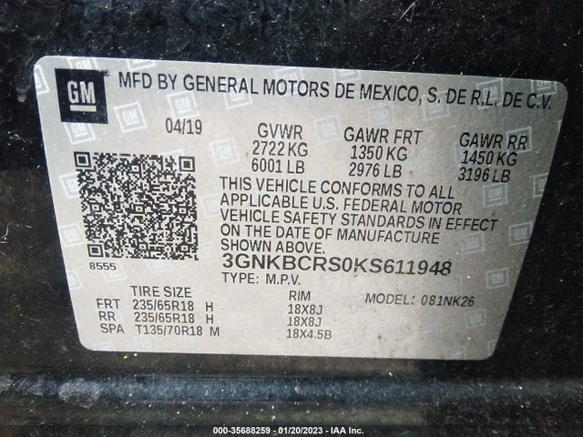 2019 Chevrolet Blazer, VIN: 3GNKBCRS0KS611948