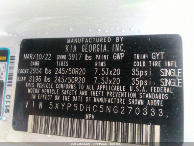 5XYP5DHC5NG270333 KIA Telluride Sx