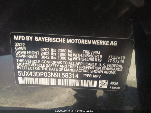 BMW X3 Sdrive30i 2022 аукцион фото
