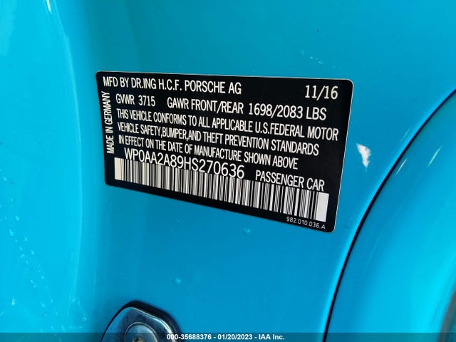 2017 Porsche 718, VIN: WP0AA2A89HS270636