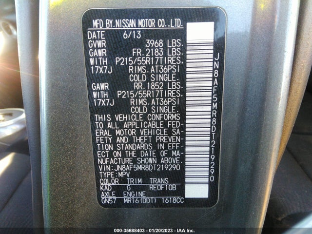 2013 NISSAN JUKE S VIN: JN8AF5MR8DT219290