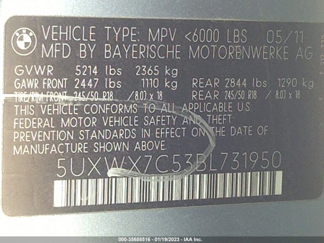 BMW X3 35i 2011 5UXWX7C53BL731950 Image 10