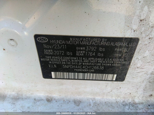 2012 HYUNDAI ELANTRA GLS PZEV VIN: 5NPDH4AE4CH126638
