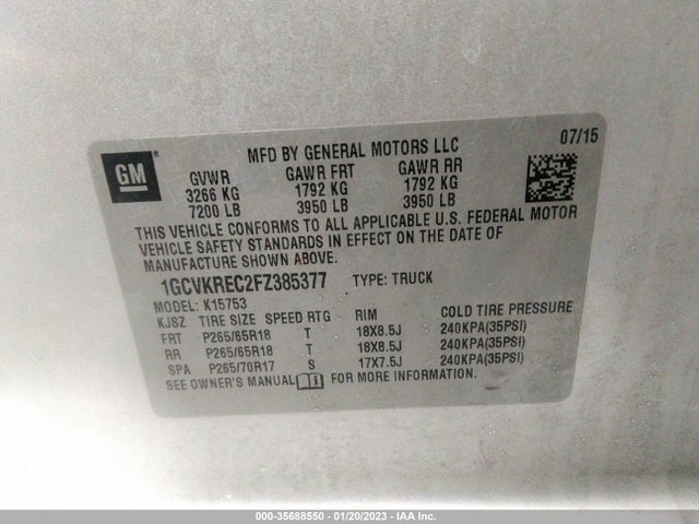 2015 CHEVROLET SILVERADO 1500 LT VIN: 1GCVKREC2FZ385377
