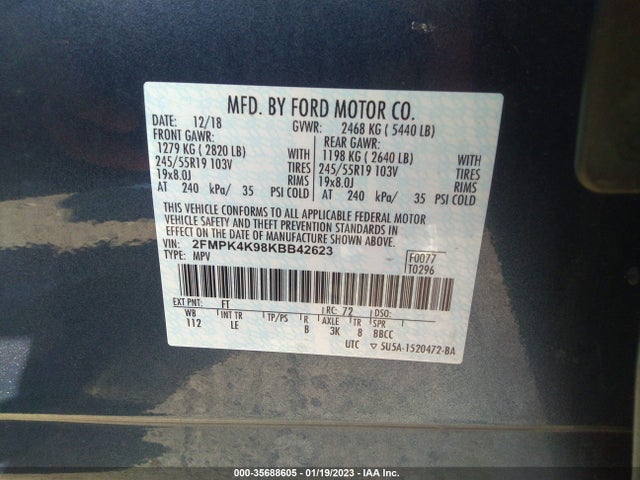 2019 Ford Edge, VIN: 2FMPK4K98KBB42623