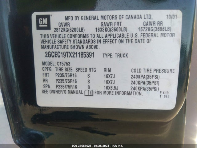 2002 CHEVROLET SILVERADO 1500 LS VIN: 2GCEC19TX21185391