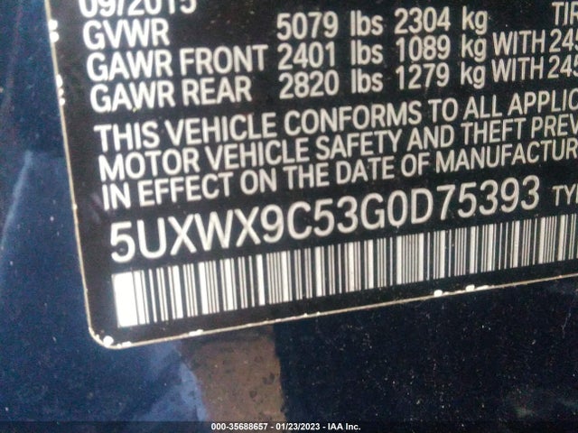 2016 BMW X3 XDRIVE28I VIN: 5UXWX9C53G0D75393
