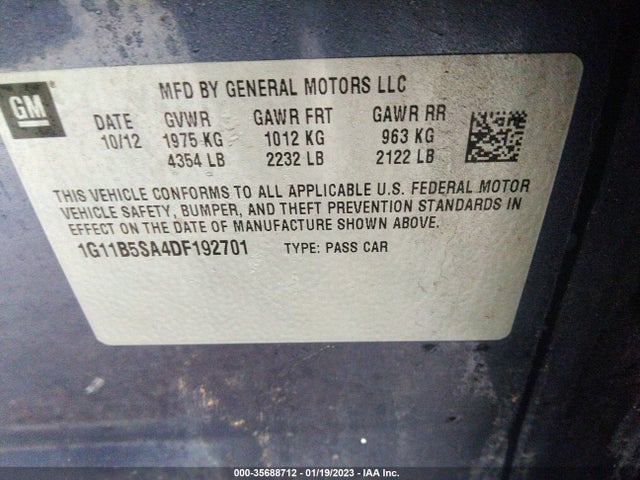 2013 CHEVROLET MALIBU LS VIN: 1G11B5SA4DF192701