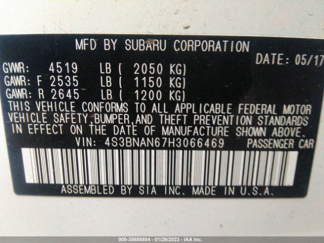 4S3BNAN67H3066469 Subaru Legacy Limited