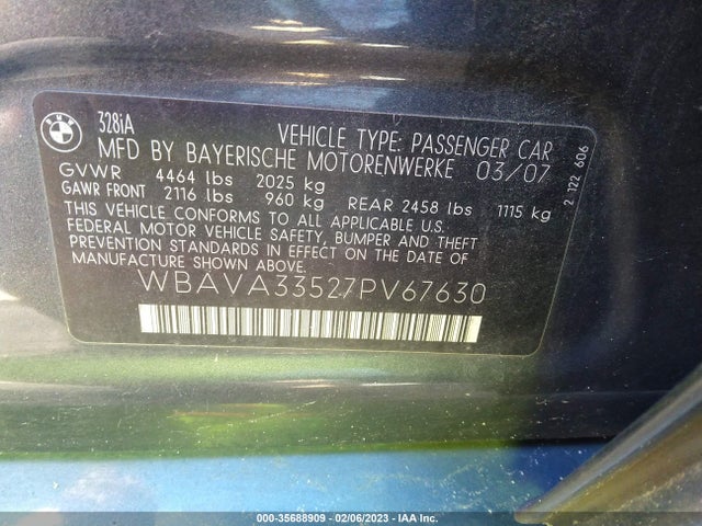 BMW 3 Series 328i 2007 WBAVA33527PV67630 Image 10