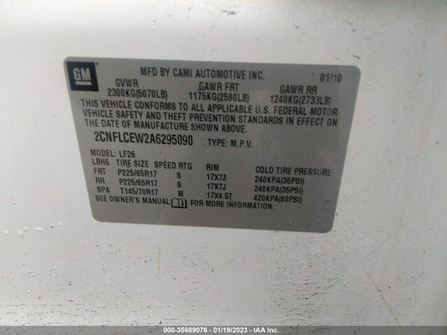 2010 CHEVROLET EQUINOX LS VIN: 2CNFLCEW2A6295090