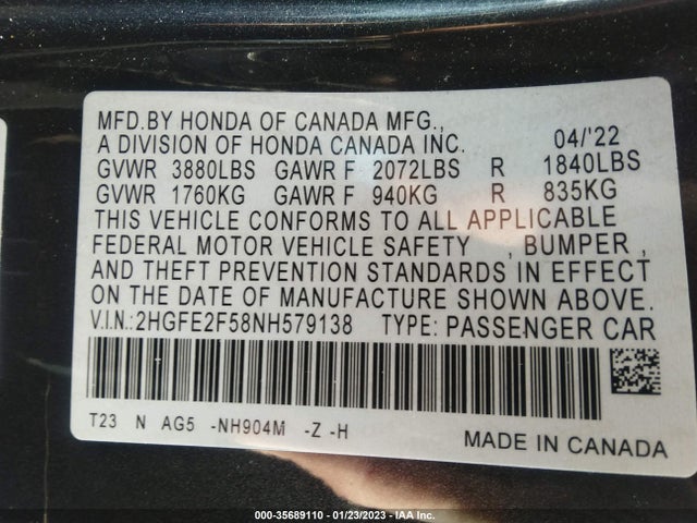 Honda Civic Sport 2022 2HGFE2F58NH579138 Image 9