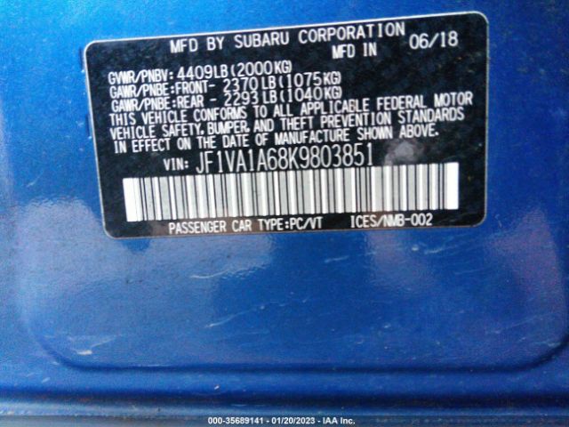 JF1VA1A68K9803851 Subaru WRX