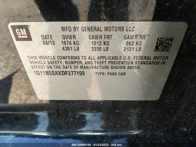 2013 CHEVROLET MALIBU LS VIN: 1G11B5SAXDF277199
