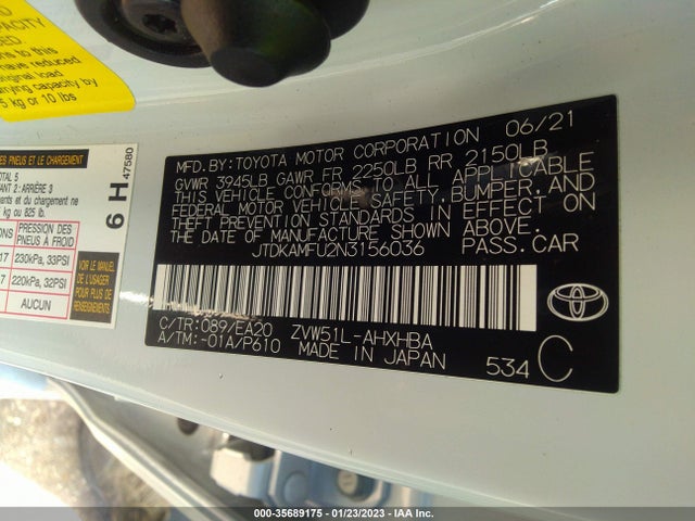 2022 Toyota Prius, VIN: JTDKAMFU2N3156036
