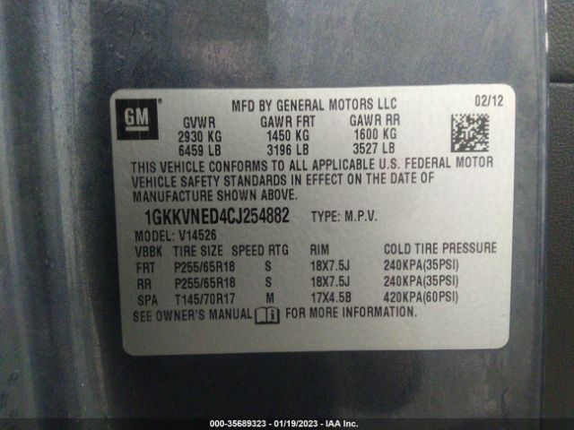 1GKKVNED4CJ254882 GMC ACADIA SL