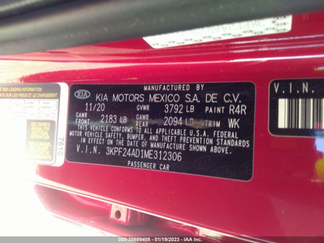 3KPF24AD1ME312306 KIA Forte Lxs