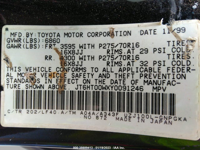 Lexus LX 470 2000 JT6HT00WXY0091246 Image 10