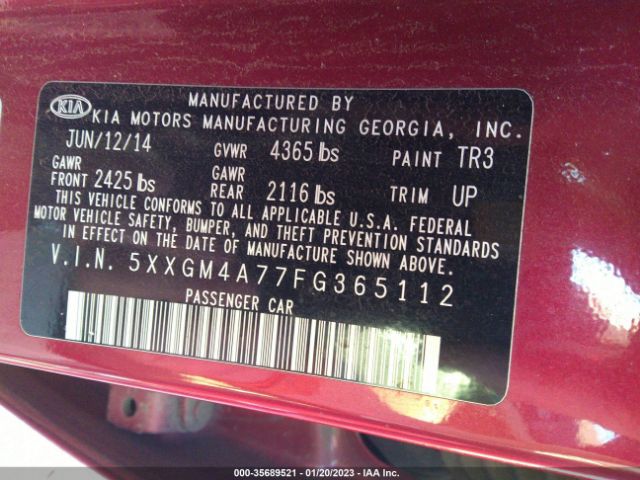 5XXGM4A77FG365112 KIA Optima Lx