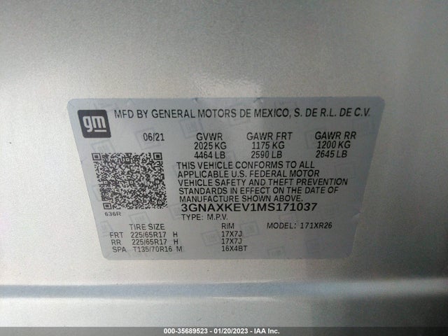 Chevrolet EQUINOX LT 2021 3GNAXKEV1MS171037 Image 9