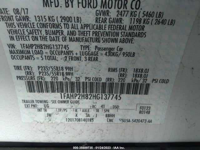 2017 Ford Taurus, VIN: 1FAHP2H82HG137745