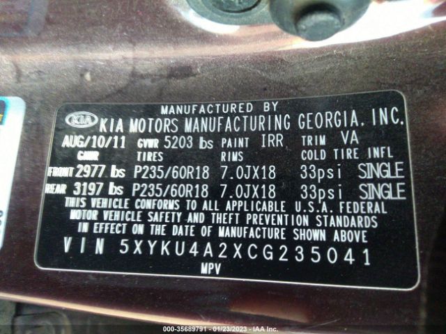 5XYKU4A2XCG235041 KIA SORENTO EX
