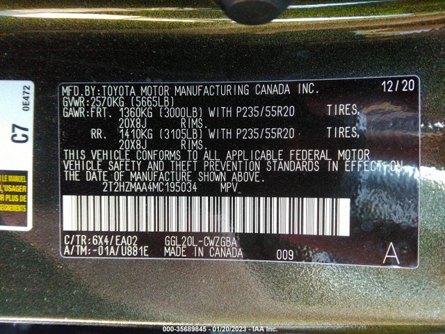 2021 Lexus RX, VIN: 2T2HZMAA4MC195034