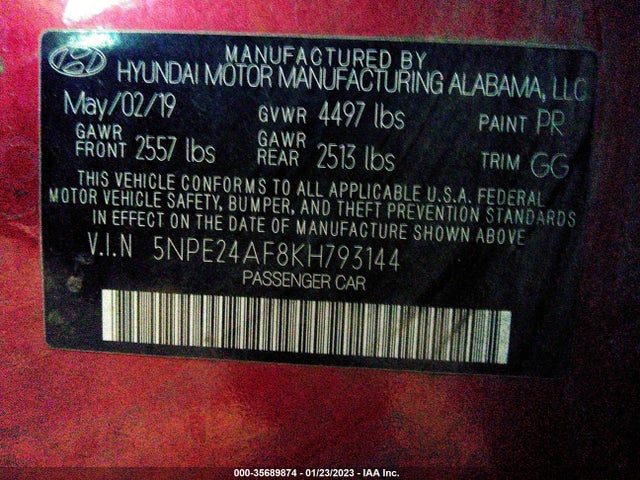 Hyundai SONATA SE 2019 5NPE24AF8KH793144 Image 10