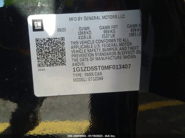 Chevrolet MALIBU LT 2021 1G1ZD5ST0MF013407 Image 9