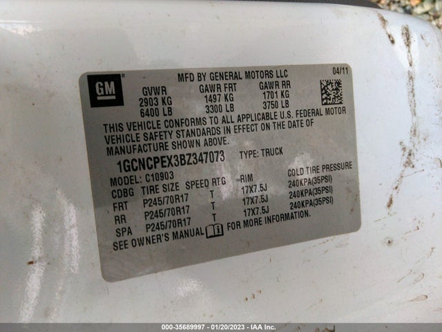 2011 CHEVROLET SILVERADO 1500 WORK TRUCK VIN: 1GCNCPEX3BZ347073