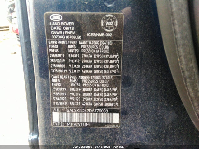 Land Rover RANGE ROVER SPORT 2013 SALSK2D42DA776098 Image 11