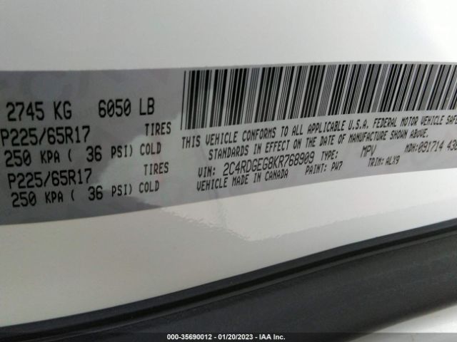 2C4RDGEG8KR768909 Dodge Grand Caravan Gt