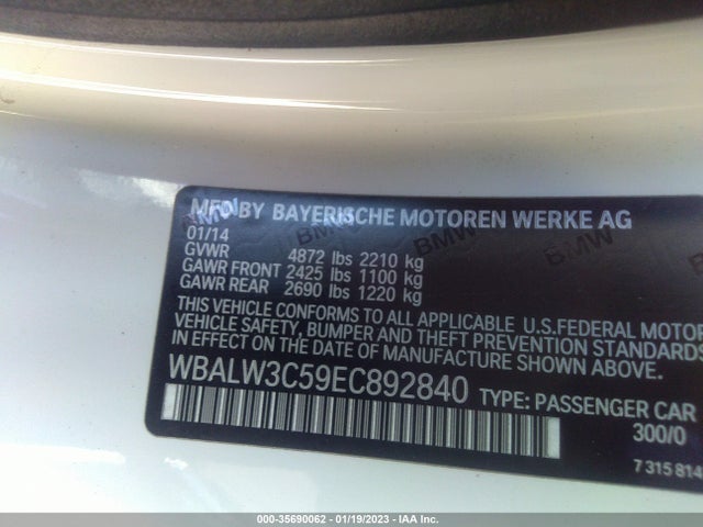 2014 BMW 6 Series, VIN: WBALW3C59EC892840
