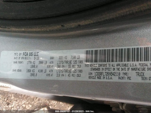 2019 Ram 1500, VIN: 1C6SRFLT2KN542110