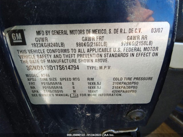 2007 CHEVROLET HHR LS VIN: 3GNDA13D17S614794