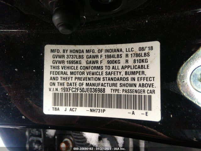 Honda Civic Sedan Lx 2018 19XFC2F50JE036988 Image 9