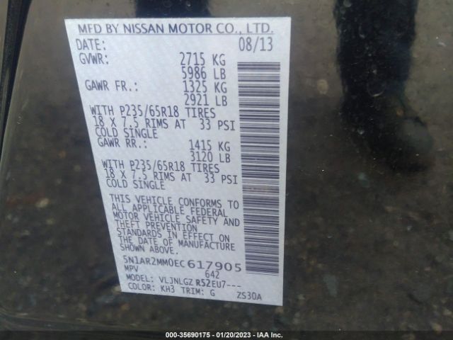 5N1AR2MM0EC617905 Nissan Pathfinder Sl