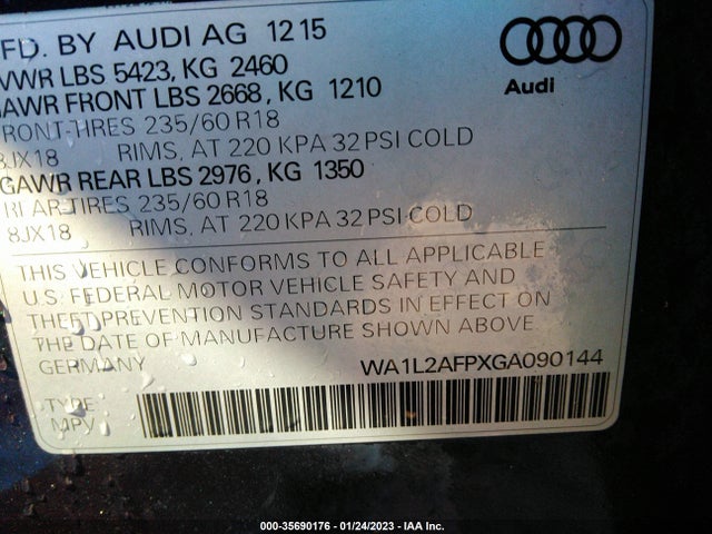 2016 Audi Q5, VIN: WA1L2AFPXGA090144