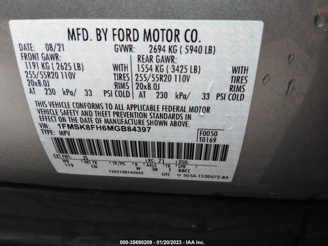 2021 Ford Explorer, VIN: 1FMSK8FH6MGB84397