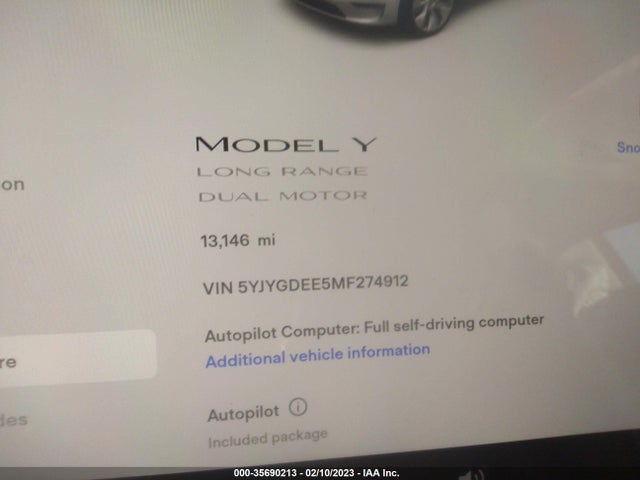 5YJYGDEE5MF274912 Tesla Model Y Long Range